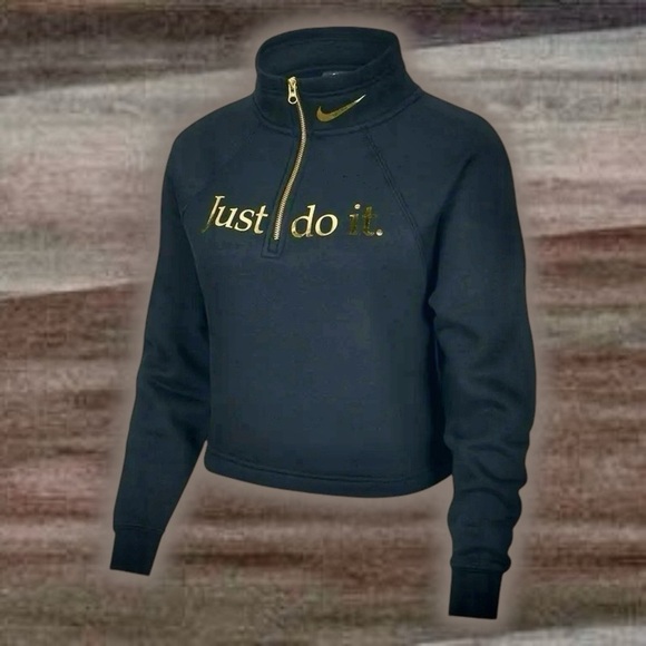 Nike Sportswear ‘Funnel-Neck 1/2 Zip Sweater’ in Black & Gold Size XS - Picture 1 of 16